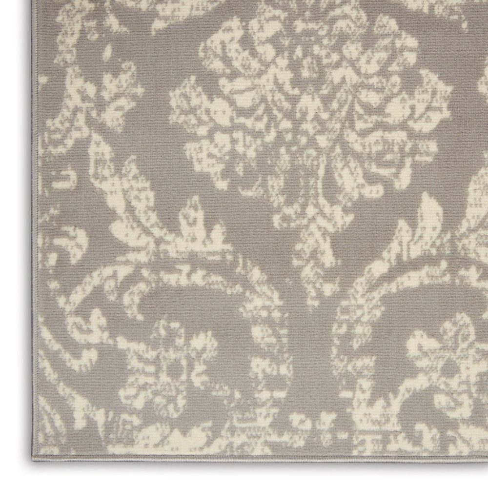 4' X 6' Gray Damask Power Loom Area Rug