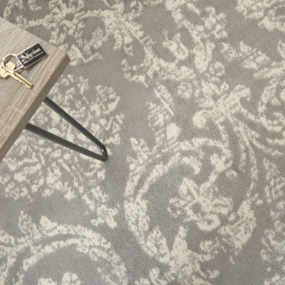 4' X 6' Gray Damask Power Loom Area Rug