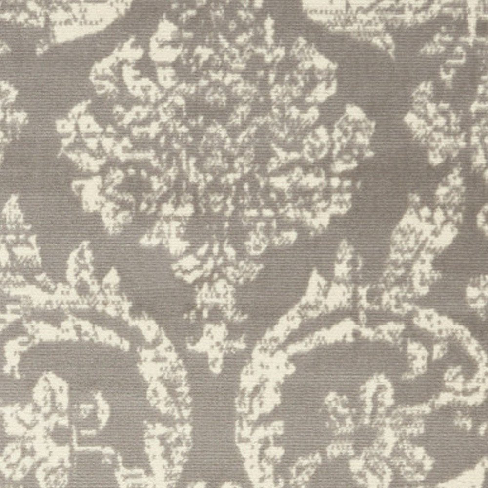 6' X 9' Gray and Ivory Damask Power Loom Distressed Area Rug