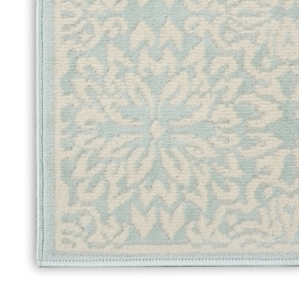 7' Aqua Floral Power Loom Runner Rug