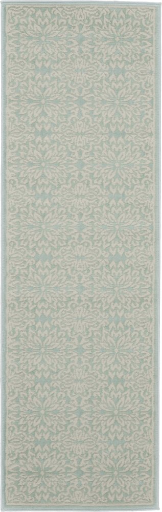 7' Aqua Floral Power Loom Runner Rug