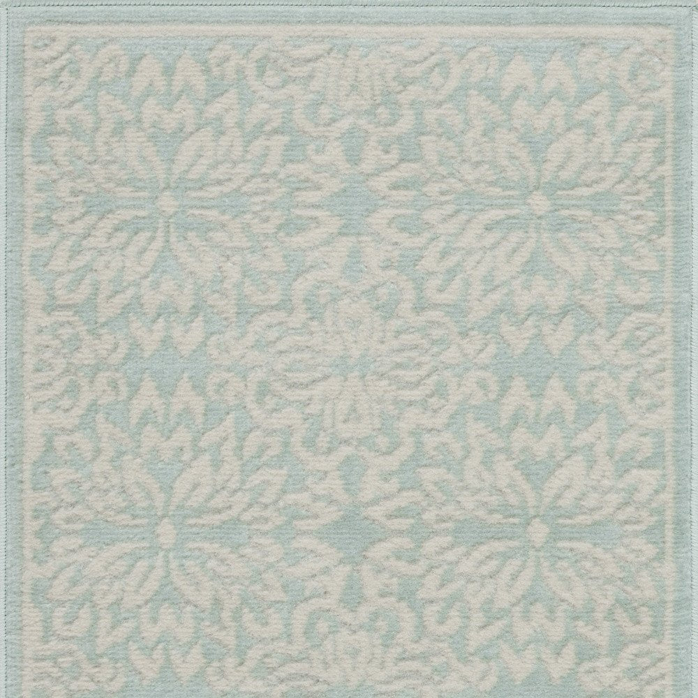 2' X 4' Aqua Floral Power Loom Area Rug
