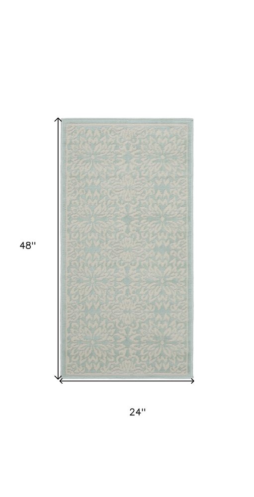 2' X 4' Aqua Floral Power Loom Area Rug