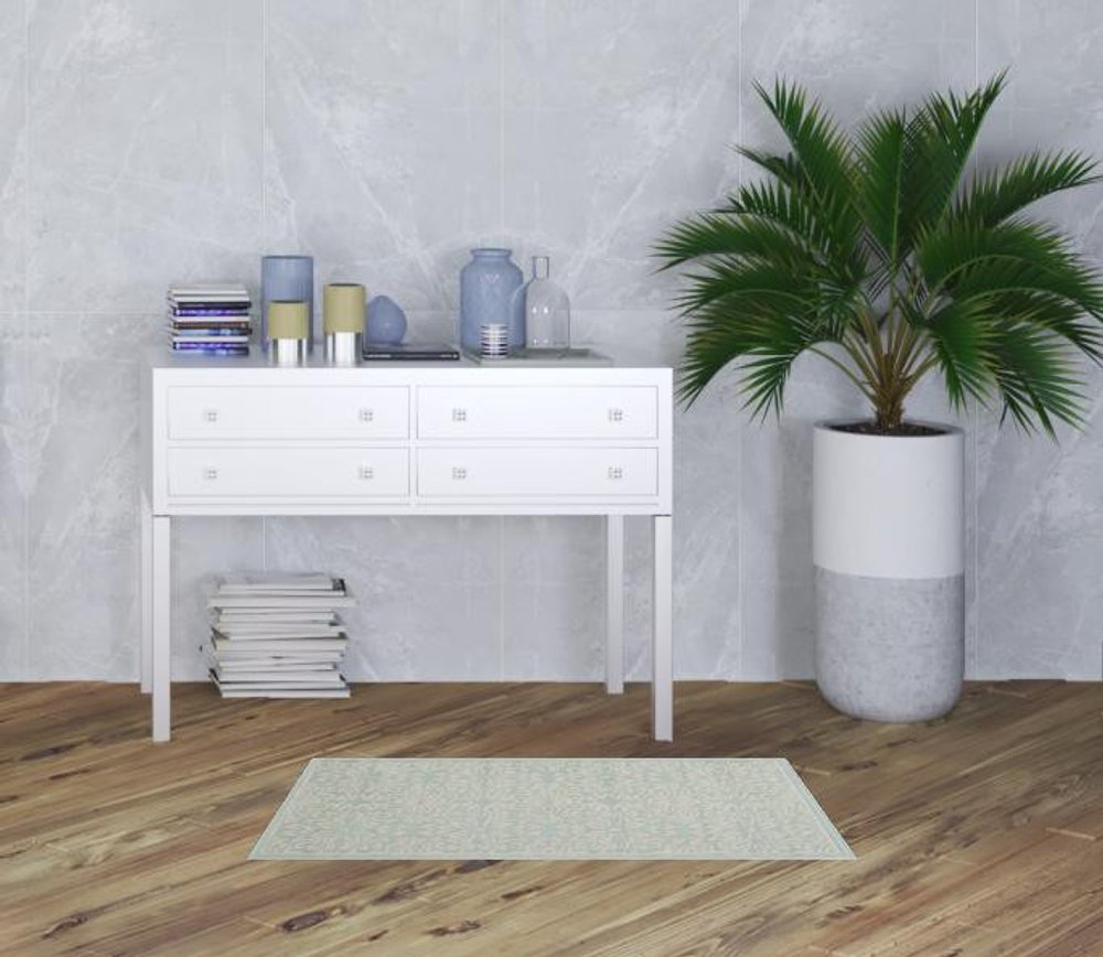 2' X 4' Aqua Floral Power Loom Area Rug