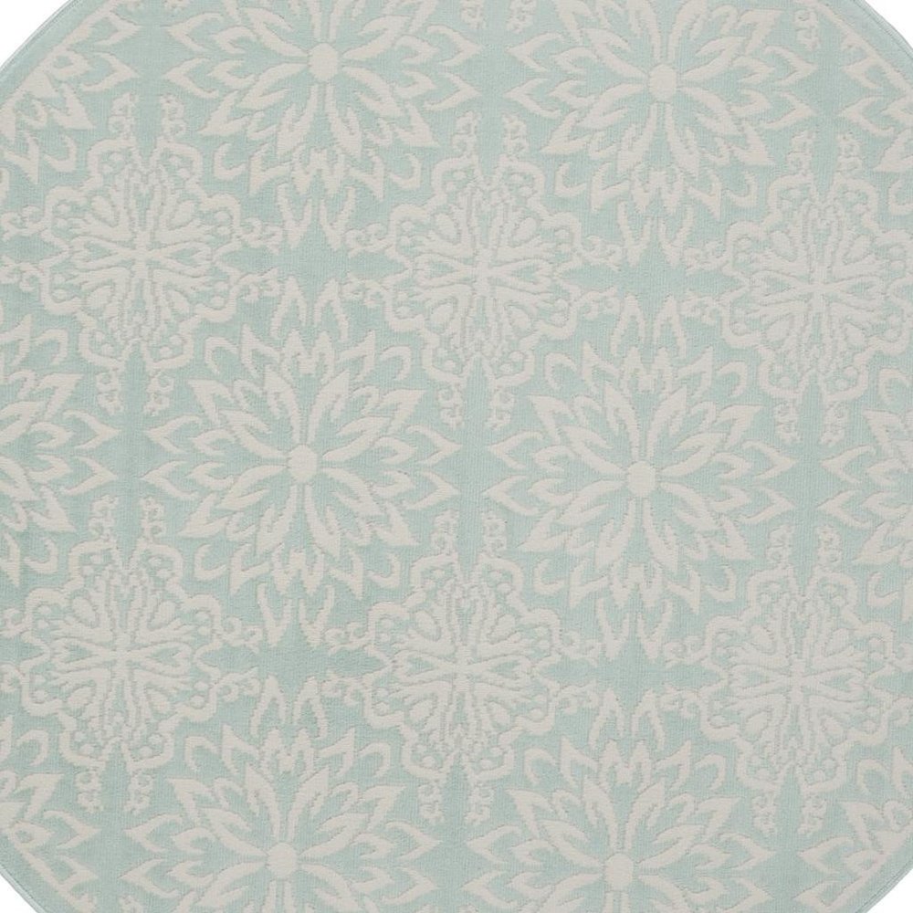 5' Aqua Round Floral Power Loom Area Rug
