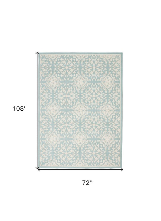 6' X 9' Aqua Floral Power Loom Area Rug