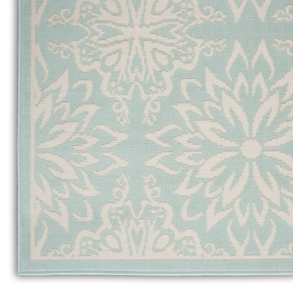 6' X 9' Aqua Floral Power Loom Area Rug