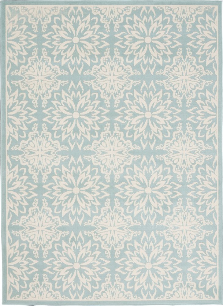 6' X 9' Aqua Floral Power Loom Area Rug