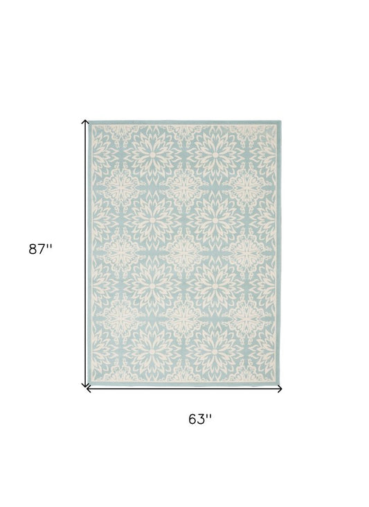 5' X 7' Blue and Ivory Floral Medallion Power Loom Area Rug