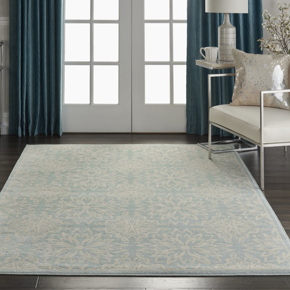 5' X 7' Blue and Ivory Floral Medallion Power Loom Area Rug
