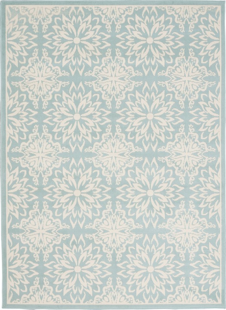 5' X 7' Blue and Ivory Floral Medallion Power Loom Area Rug