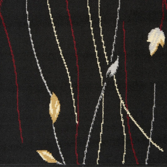 8' X 10' Black and Ivory Floral Power Loom Non Skid Area Rug