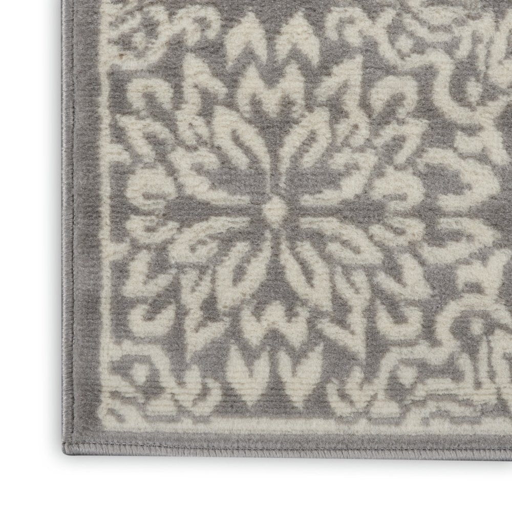 7' Gray Floral Power Loom Runner Rug