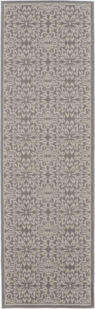 7' Gray Floral Power Loom Runner Rug