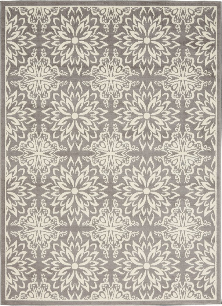 5' X 7' Gray Floral Power Loom Area Rug
