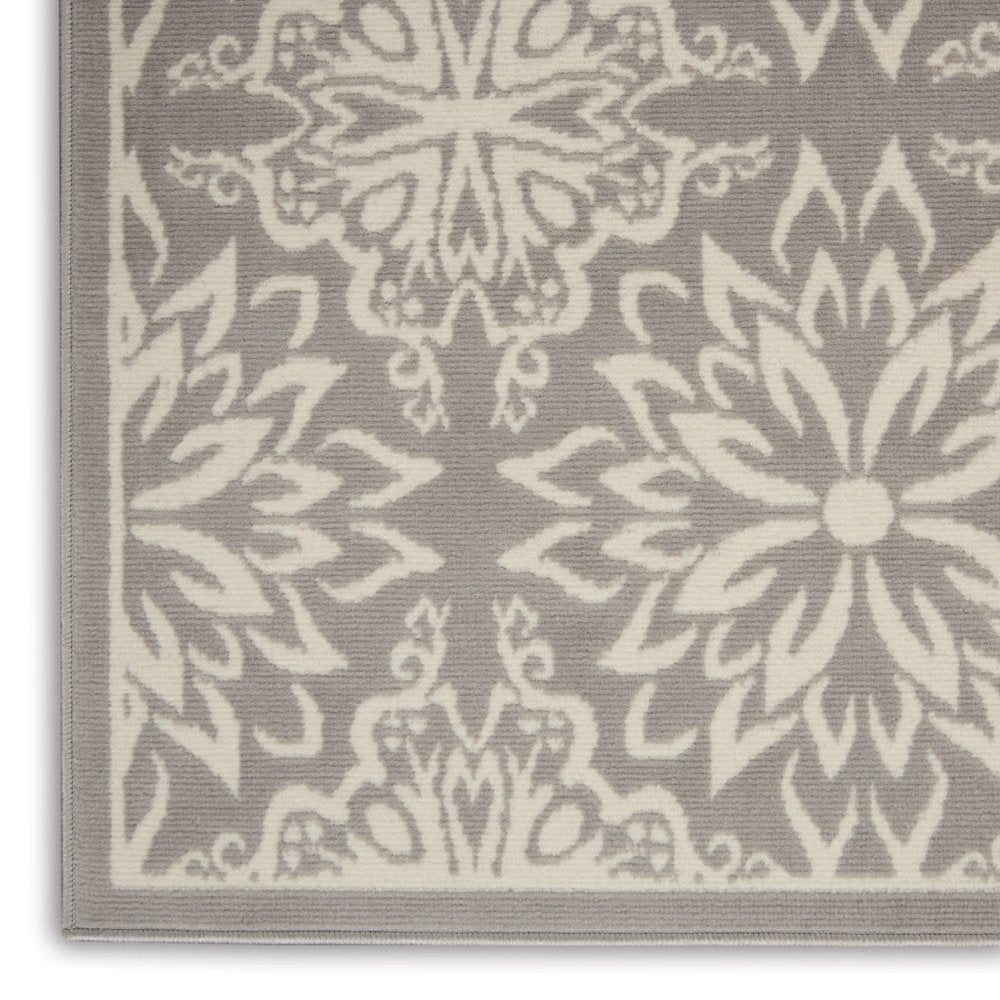 4' X 6' Gray Floral Power Loom Non Skid Area Rug