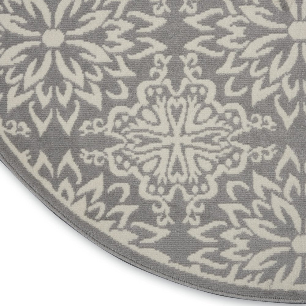 5' Gray Round Floral Power Loom Area Rug