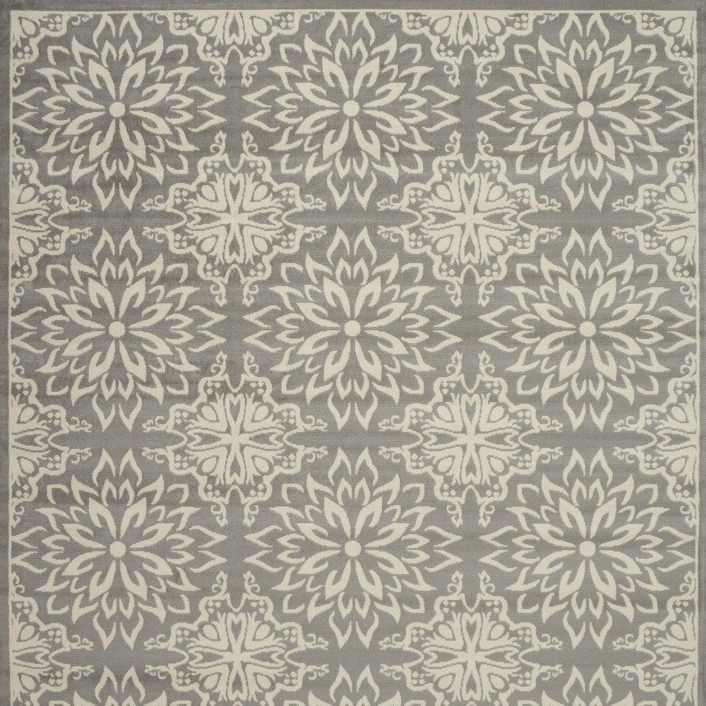 7' X 10' Gray Floral Power Loom Area Rug