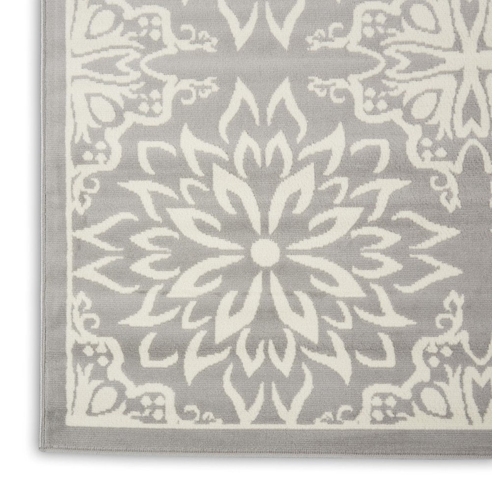 7' X 10' Gray Floral Power Loom Area Rug