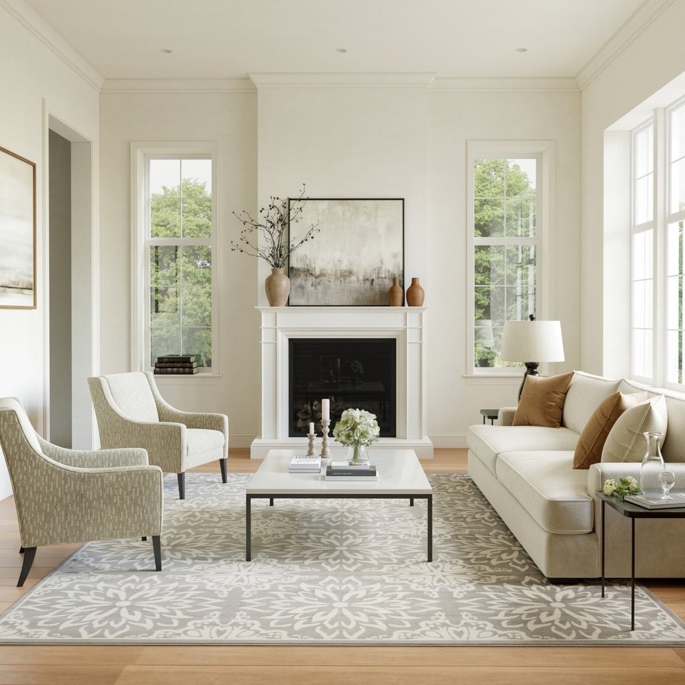 7' X 10' Gray Floral Power Loom Area Rug