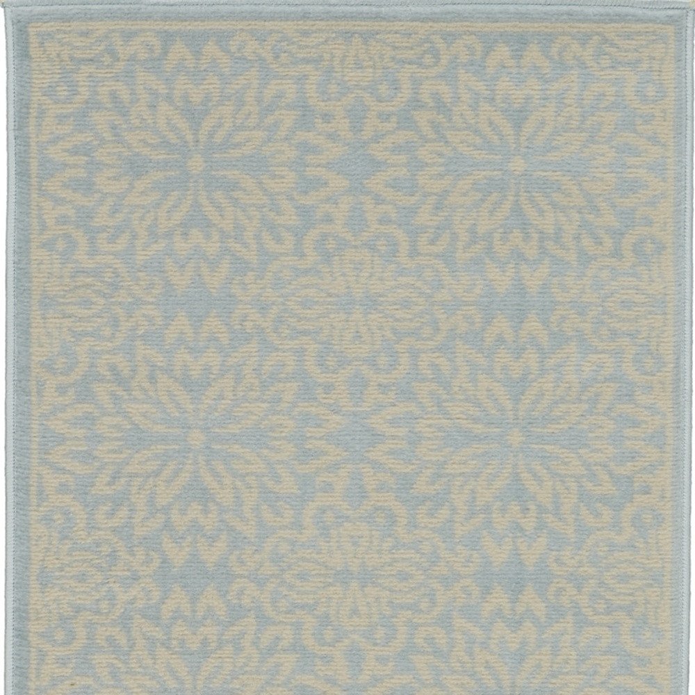 7' Light Blue Floral Power Loom Runner Rug