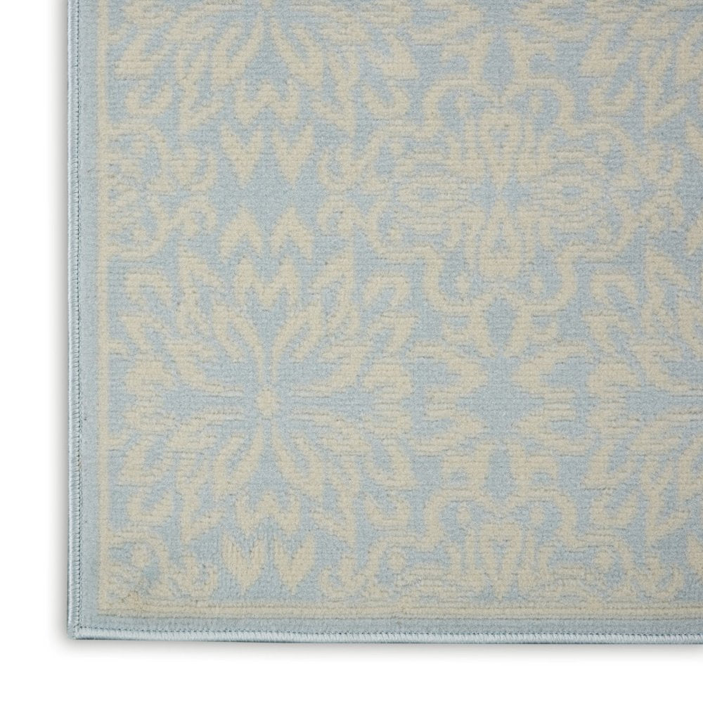 7' Light Blue Floral Power Loom Runner Rug
