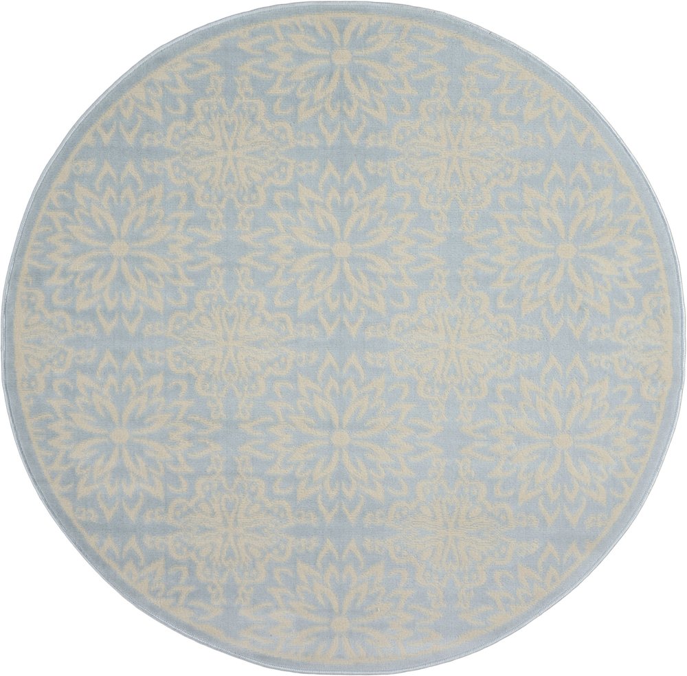 5' Light Blue Round Floral Power Loom Area Rug