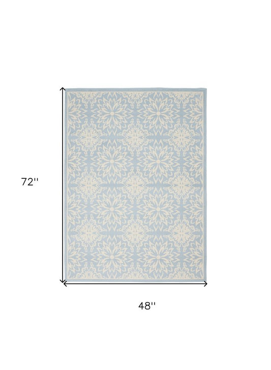 4' X 6' Light Blue Floral Power Loom Area Rug