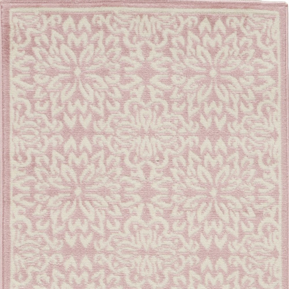 7' Pink Floral Power Loom Runner Rug