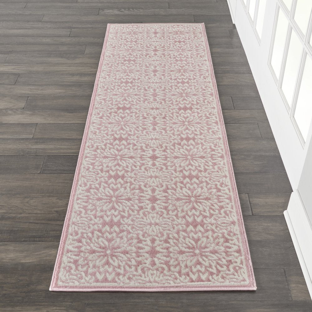 7' Pink Floral Power Loom Runner Rug
