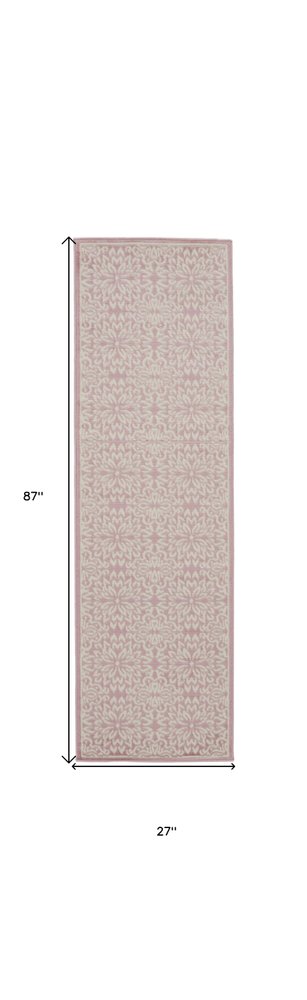 7' Pink Floral Power Loom Runner Rug