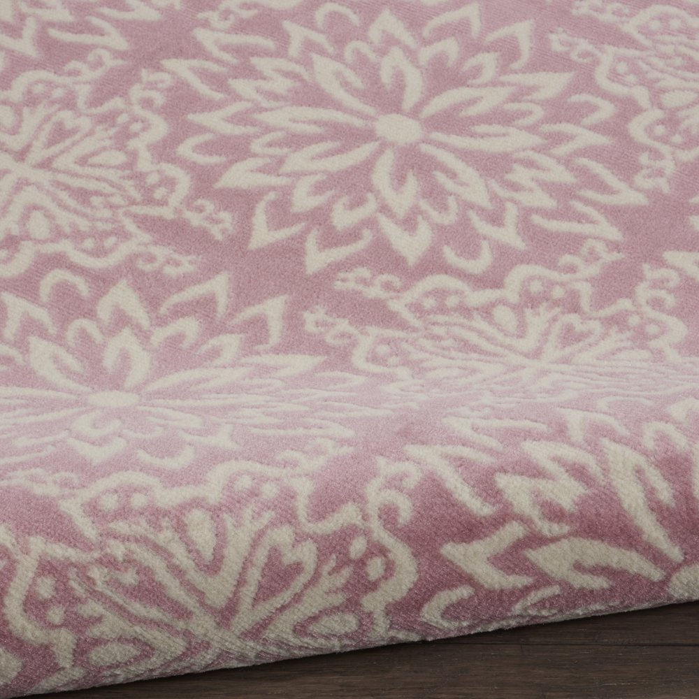 5' Pink Round Floral Power Loom Area Rug