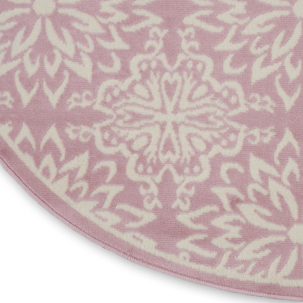 5' Pink Round Floral Power Loom Area Rug