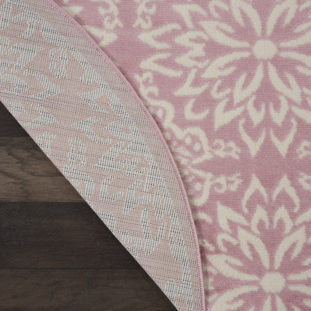 5' Pink Round Floral Power Loom Area Rug