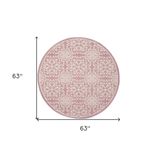 5' Pink Round Floral Power Loom Area Rug