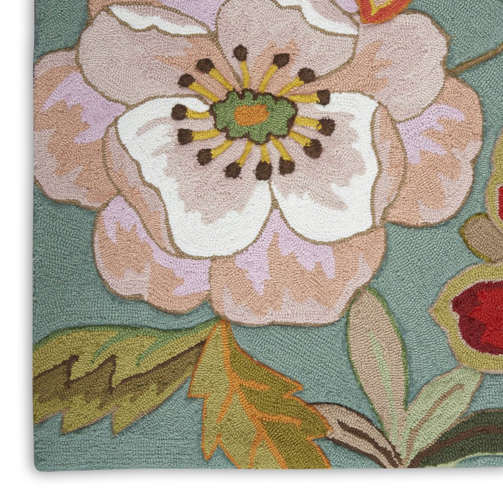 4' X 6' Green Floral Hand Hooked Handmade Area Rug