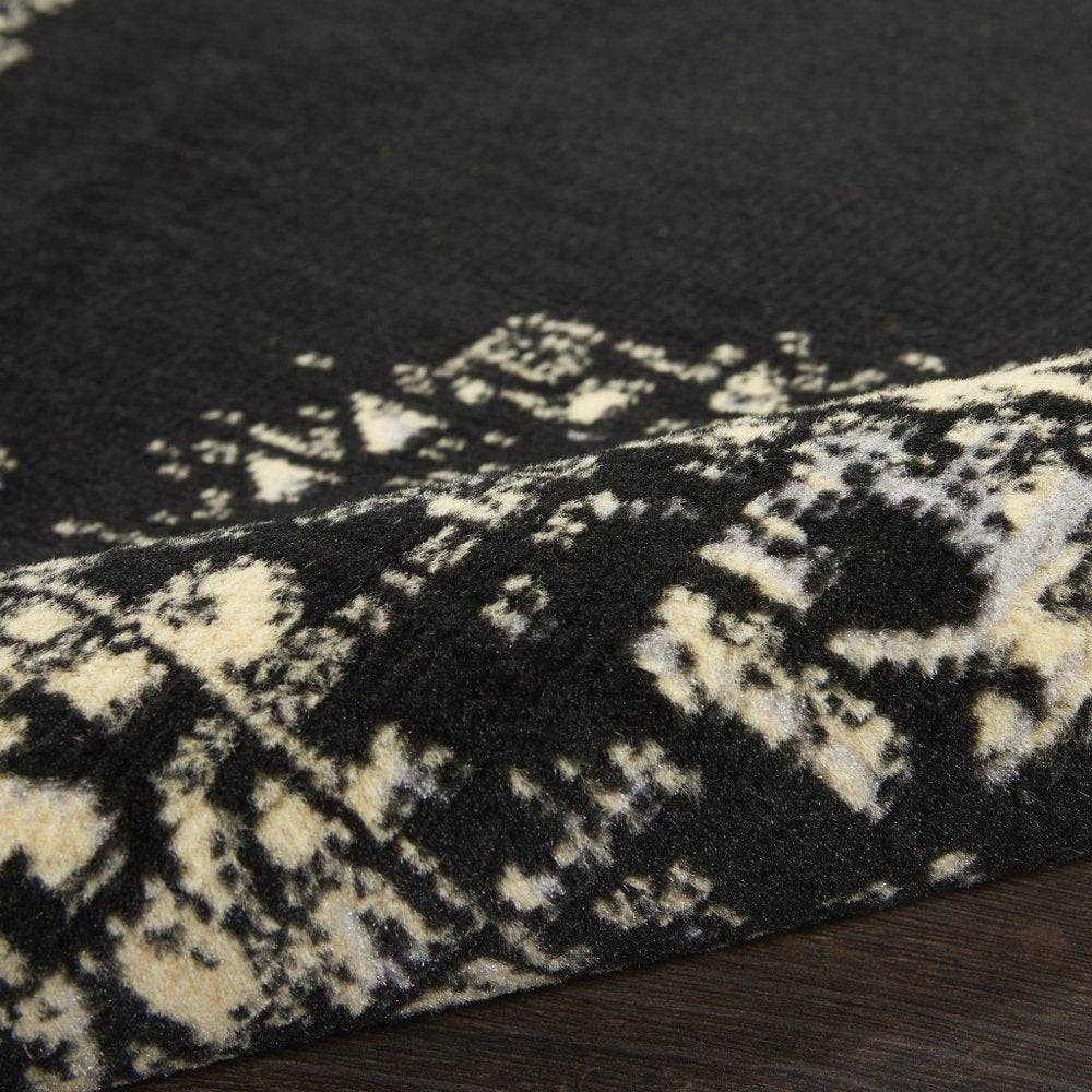 12' Black And Ivory Damask Runner Rug