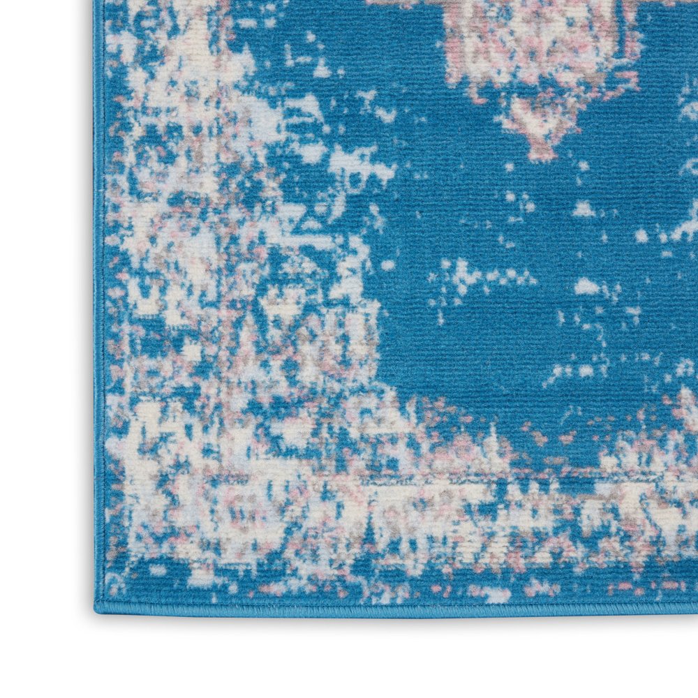 8' Blue Damask Power Loom Runner Rug