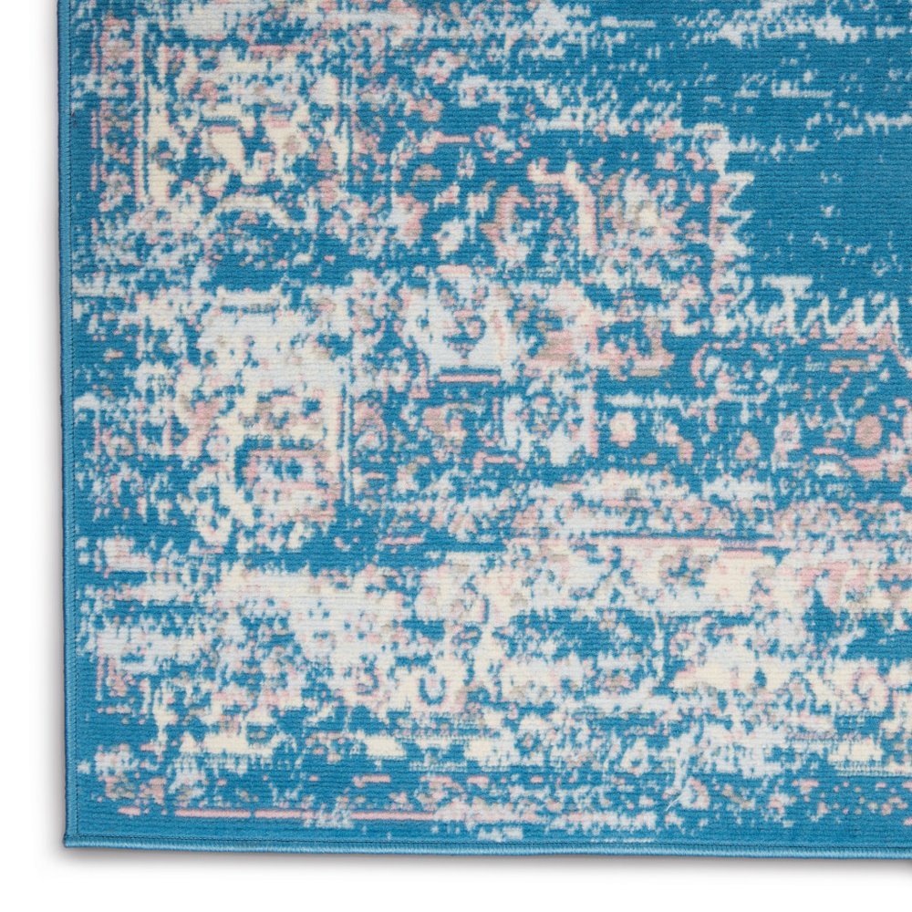 6' X 9' Blue Damask Power Loom Area Rug