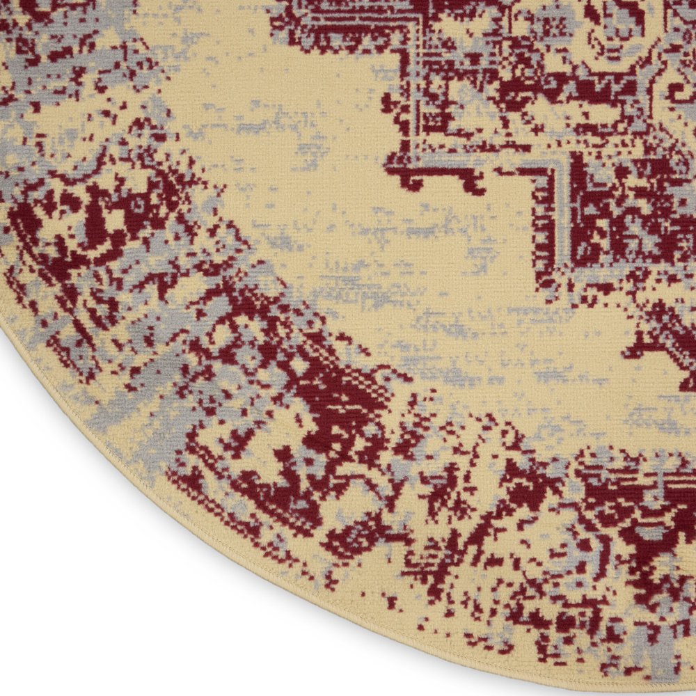 8' Cream Round Damask Power Loom Area Rug