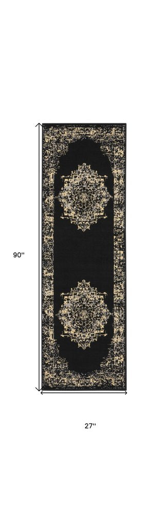8' Cream Damask Power Loom Runner Rug