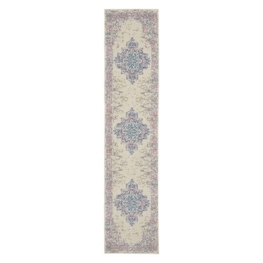 10' Pink And Ivory Medallion Runner Rug