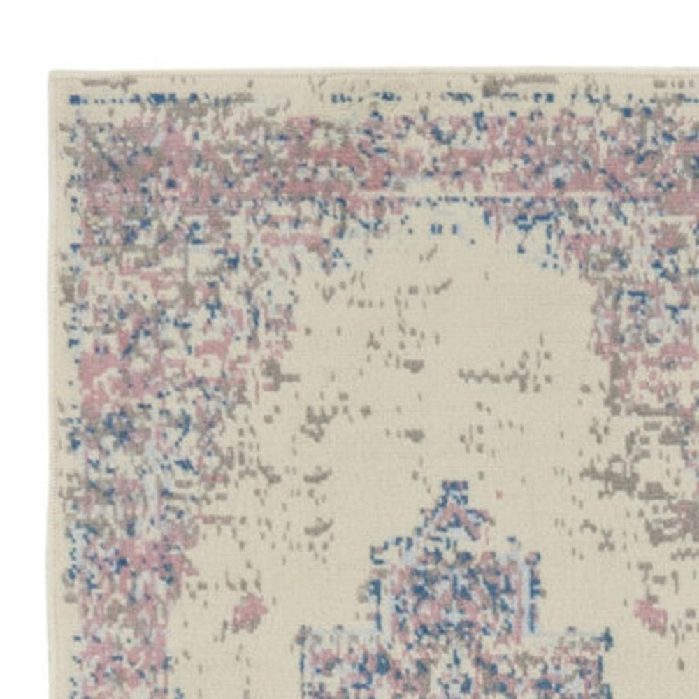 10' Pink And Ivory Medallion Runner Rug