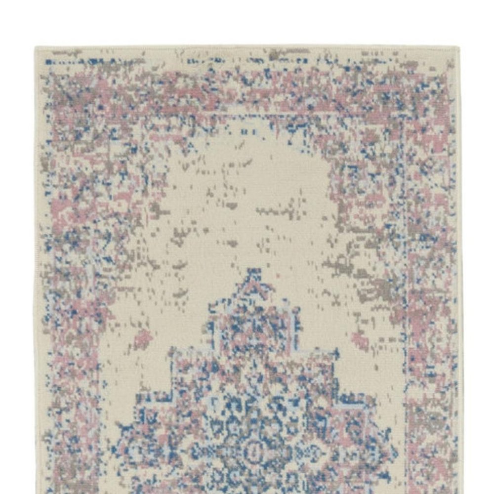 10' Pink And Ivory Medallion Runner Rug