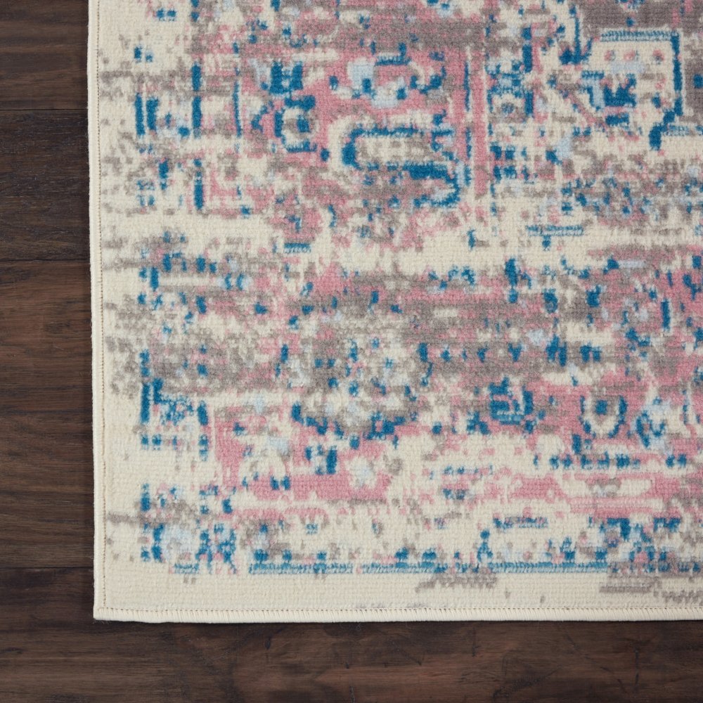 10' Pink And Ivory Medallion Runner Rug