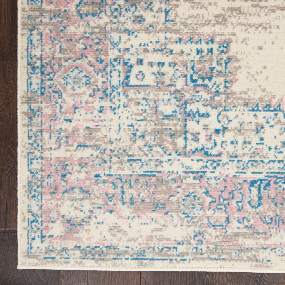 6' X 9' Ivory Pink And Blue Medallion Area Rug