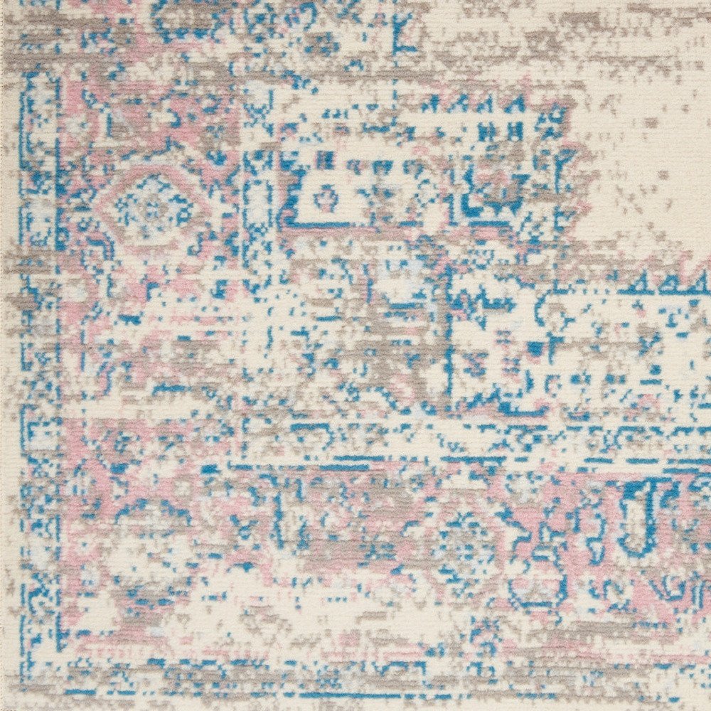 6' X 9' Ivory Pink And Blue Medallion Area Rug