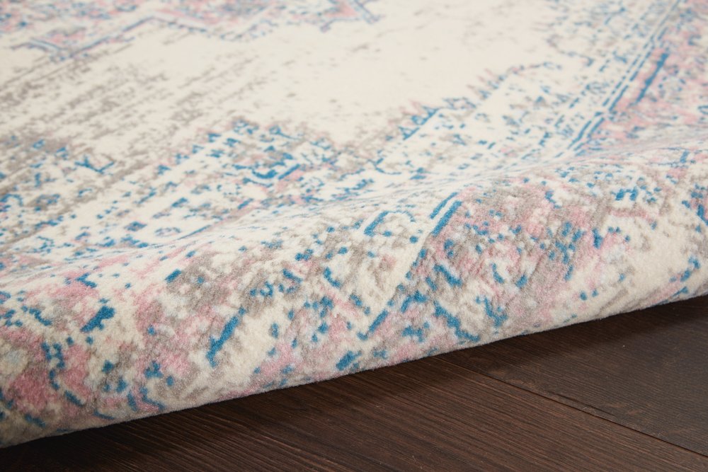 6' X 9' Ivory Pink And Blue Medallion Area Rug