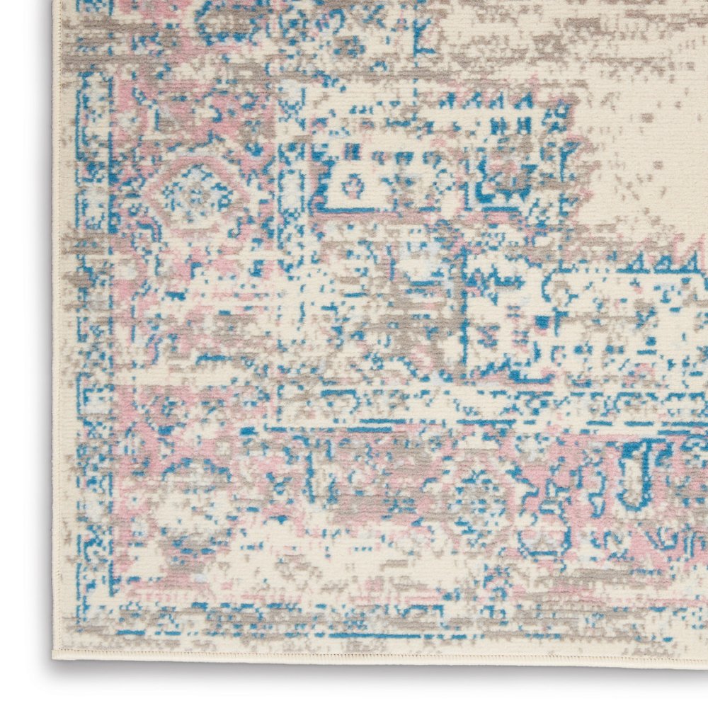 6' X 9' Ivory Pink And Blue Medallion Area Rug