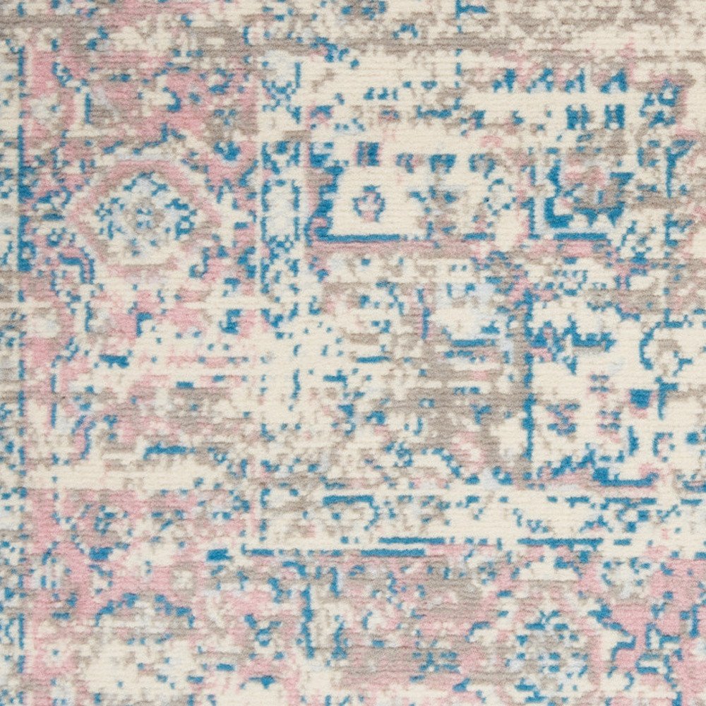 6' X 9' Ivory Pink And Blue Medallion Area Rug